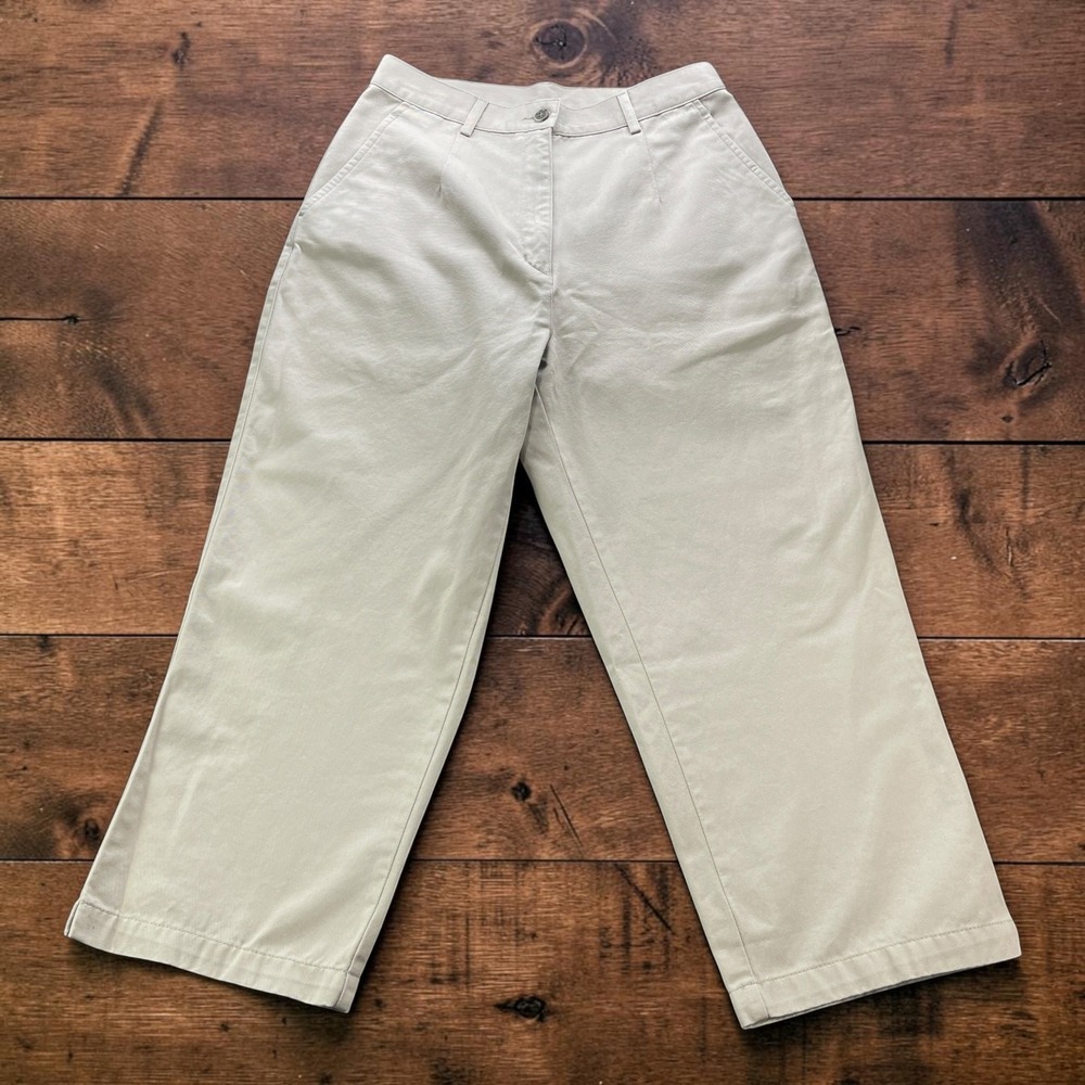 NEW Y2K LL Bean Womens Khaki Wrinkle Resistant Cotton Crop Pleated Pants Size 8